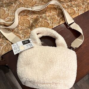 Live in Style Aldi Cozy Cream Sherpa Mini Adjustable Crossbody Tote Purse